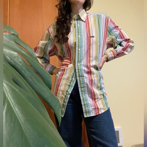 Vintage Faconnable Colorful Striped Button-Down - Picture 2 of 15